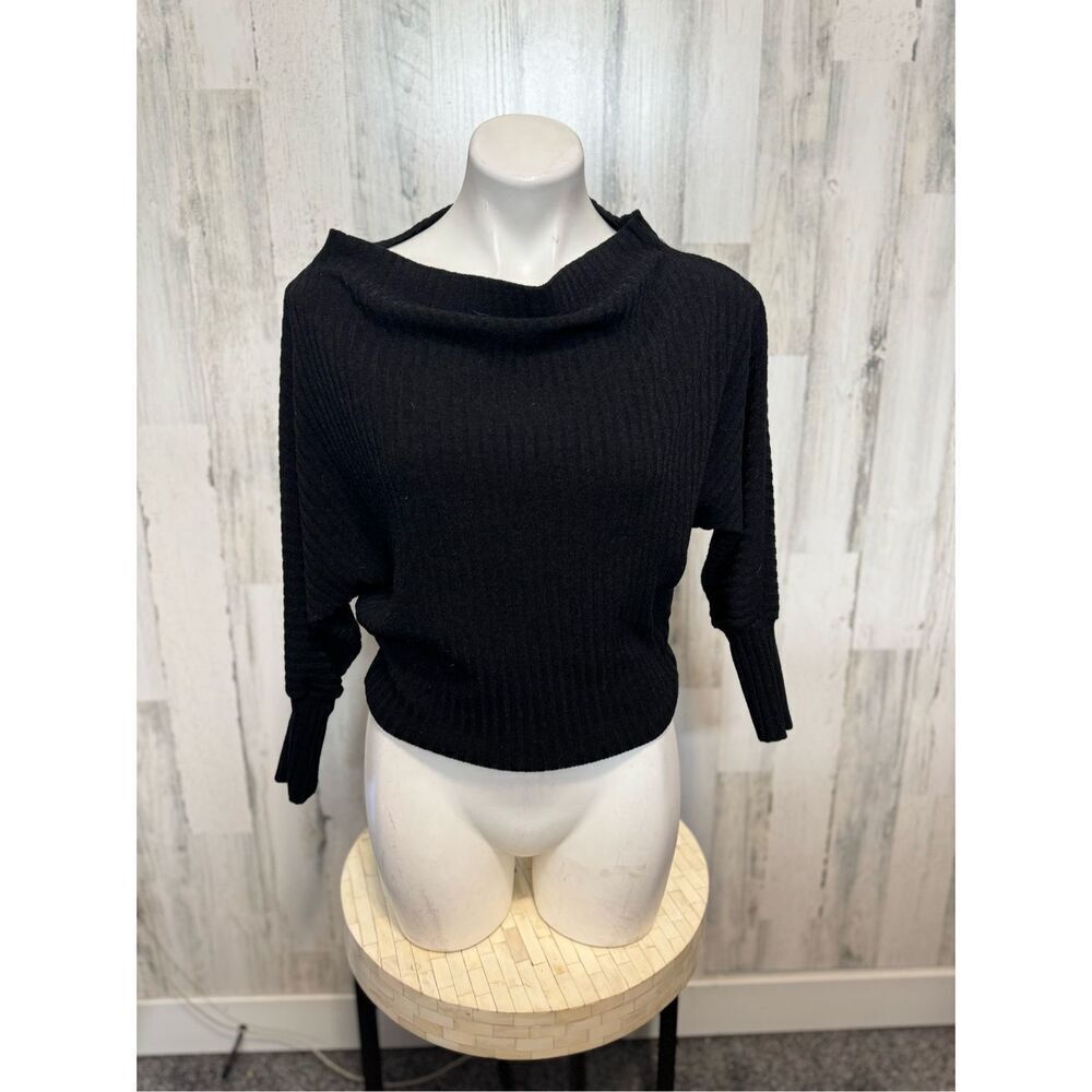 Windsor Black Textured Long Sleeve Top Size M Boat Neck Stretchy
